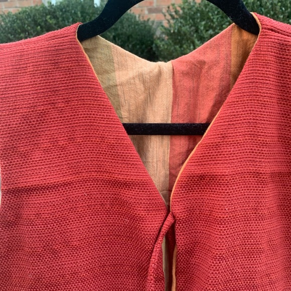 Handmade Upcycled Reversible Tie Vest - Red, Orange, and Green - Picture 9 of 9